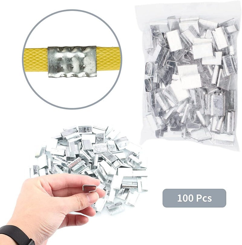 Palmarosa Packaging 1/2" x 320’ Polyester (PET) Strapping, 1765 lbs Break Strength, Affordable and Lightweight Poly Strapping, 100 pcs 5/8" Open Metal Clips for Packaging and Pallet Strapping Banding - Image 4